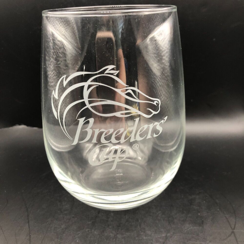 Breeders Cup World Championships Stemless Wine Glass Etched Horse Racing